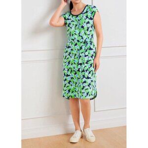 NWT Talbots Dress Sz XLPetite Floral Fields Open Back Green Blue 50+ UPF Outdoor